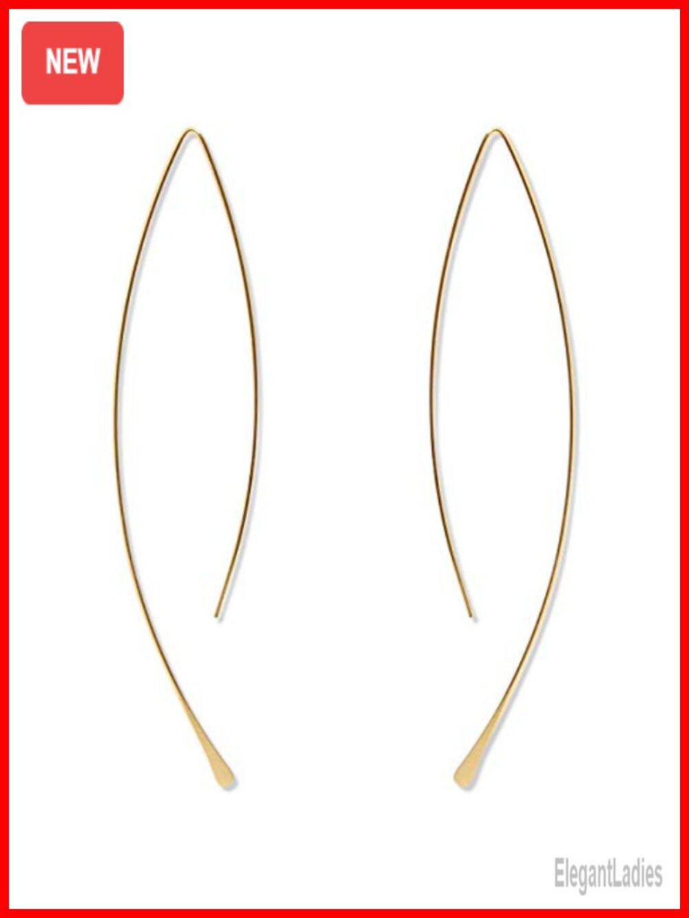 18K Gold Plated Threader Earrings Lightweight Wire Drop Dangle Hoop